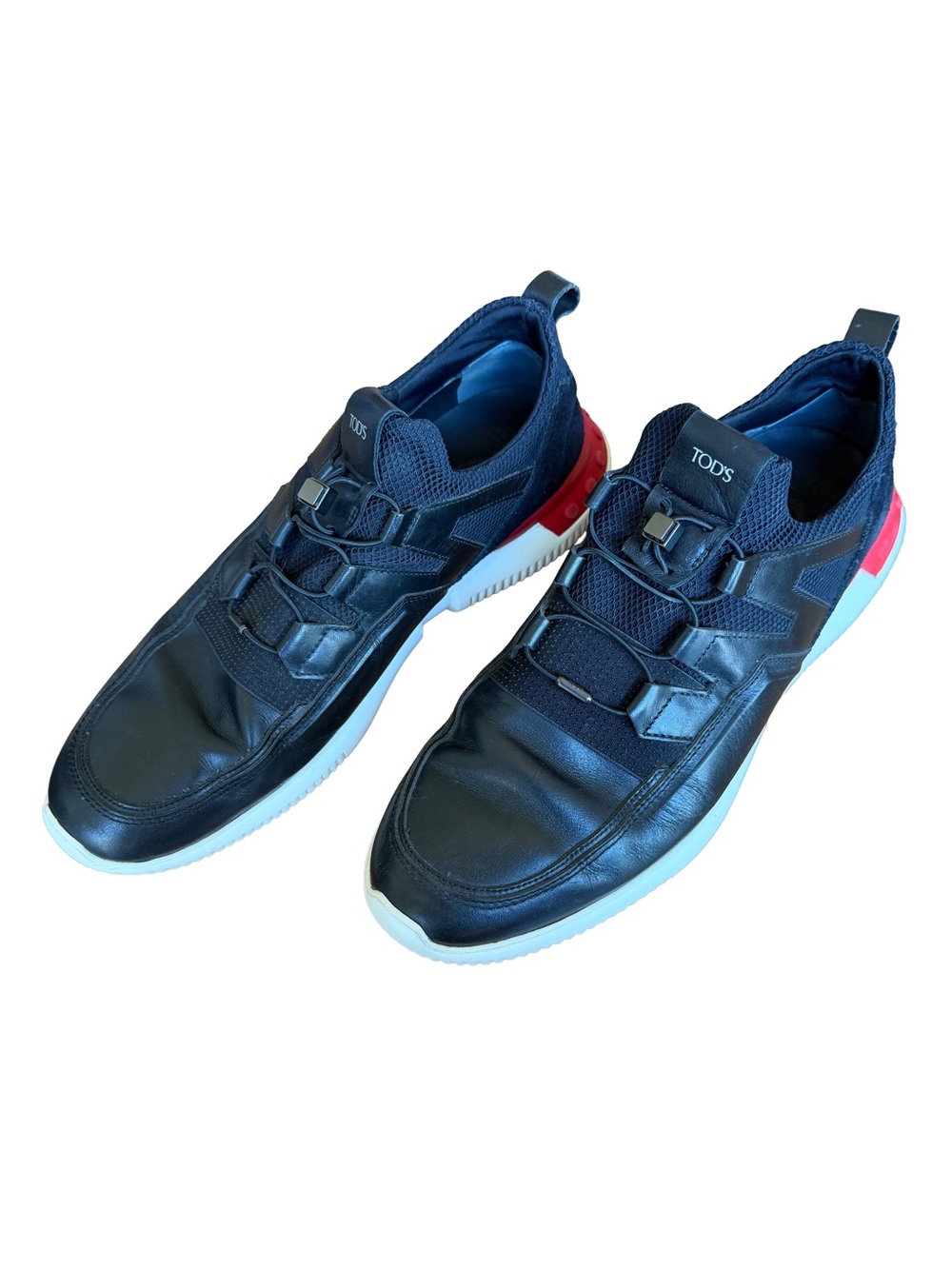 Tod’s No Code Black Leather Mesh Sneakers Red Heel Men’s US 10.5 UK 9 - Picture 2 of 14